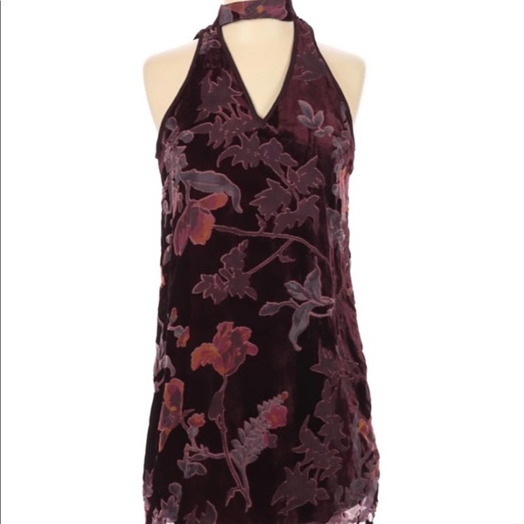 Band of Gypsies Velvet Wine Floral Dress Size XS - Picture 3 of 7